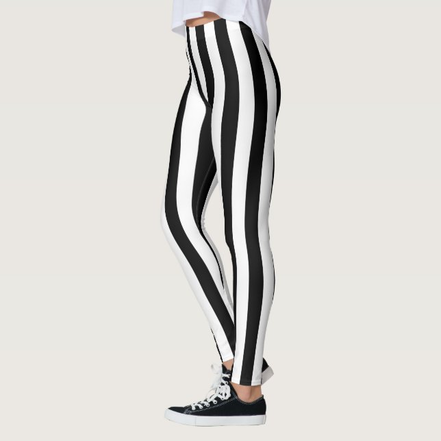Leggings Décor noir et blanc de rayures verticales dessus (Gauche)