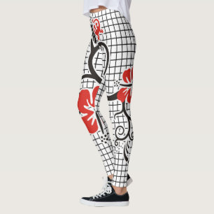 Leggings Décor noir et hibiscus motif sans fil