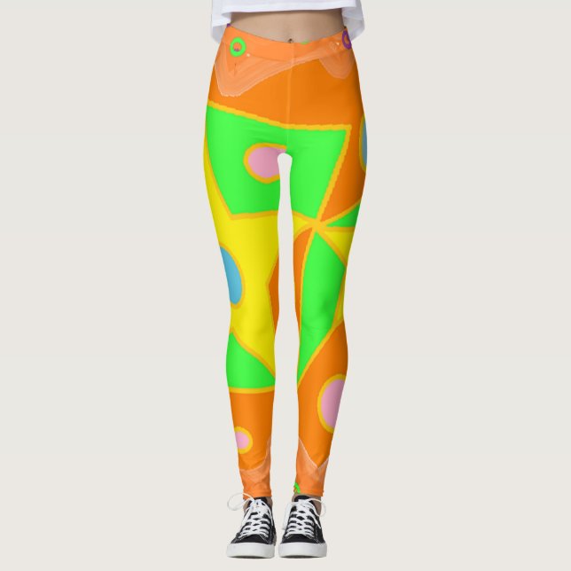 Leggings Décor vert orange clair et jaune (Devant)