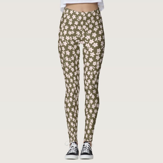Leggings Decorative Retro Japanese Floral Pattern (Devant)