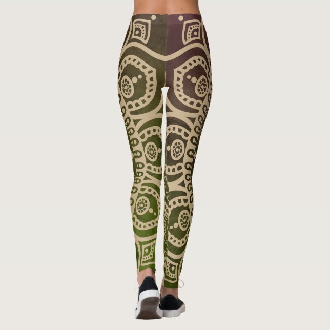 Leggings Dégradé artistique vert poussiéreux Mandala Yoga e (Dos)