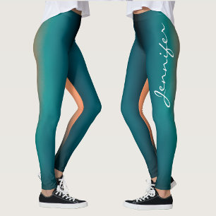 Leggings Dégradé de sarcelle foncée à orange personnalisé e