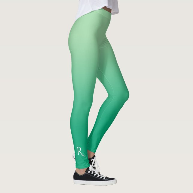 Leggings Dégradé de vert clair à vert foncé avec monogramme (Droite)