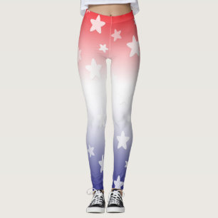 Leggings Dégradé rouge, blanc et bleu avec étoiles