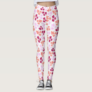 Leggings Délicat motif floral rouge et rose sur blanc doux