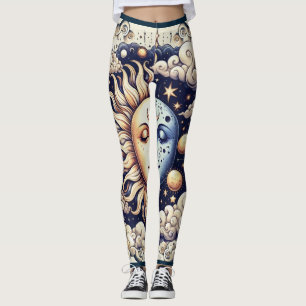 Leggings Demi-soleil céleste vintage et bleu lune jaune