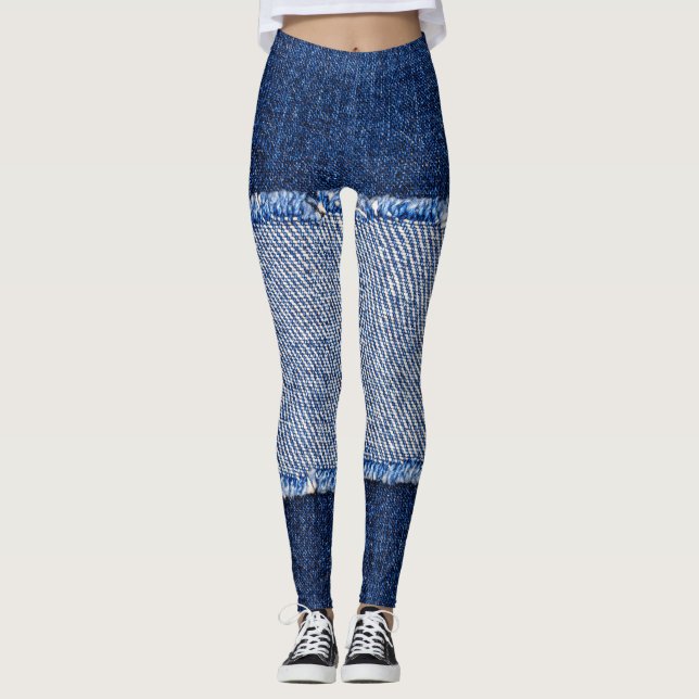 Leggings Dénim déchiré : tissu de jean bleu. (Devant)