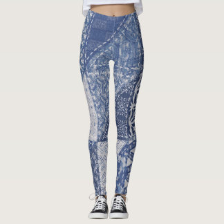 Leggings Dénim Triangle Patchwork Texture Vintage.