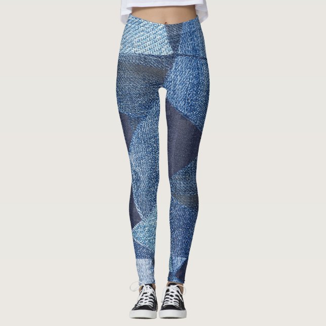 Leggings Denim Urban : Patchwork à rayures détendues. (Devant)