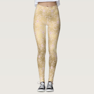 Leggings Dentelle florale rose or