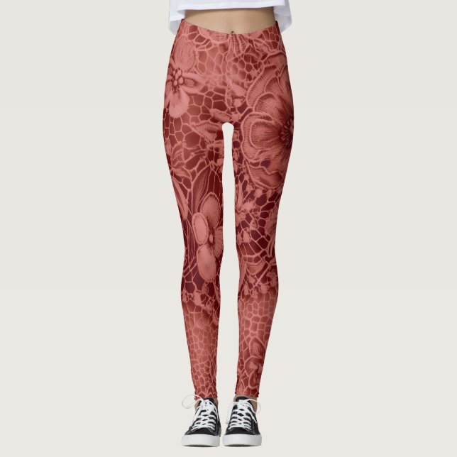 Leggings "Dentelle Vintage rouge sang" (Devant)
