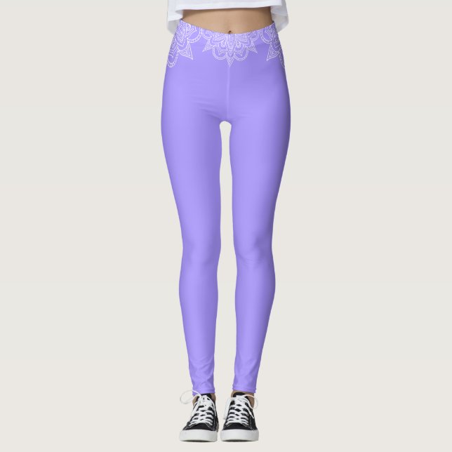 Leggings Dentelle violette et blanche Mandala Yoga (Devant)