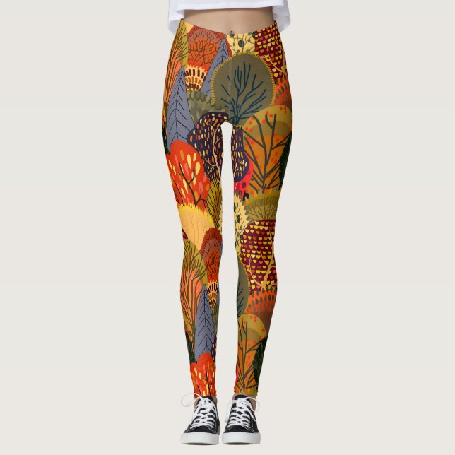 Leggings Des arbres d'automne stylisés, des motifs de forêt (Devant)