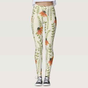 Leggings Des fougères vertes, des fleurs oranges, de la nat