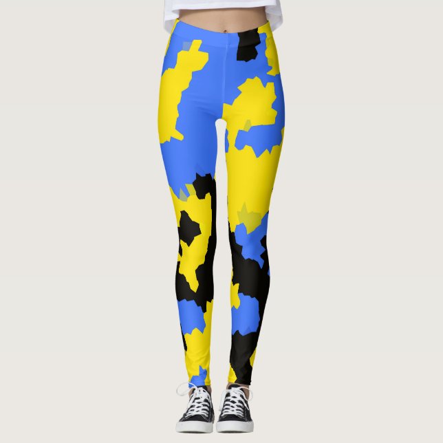Leggings Design Abstrait Jaune Bleu Noir Motif moderne (Devant)