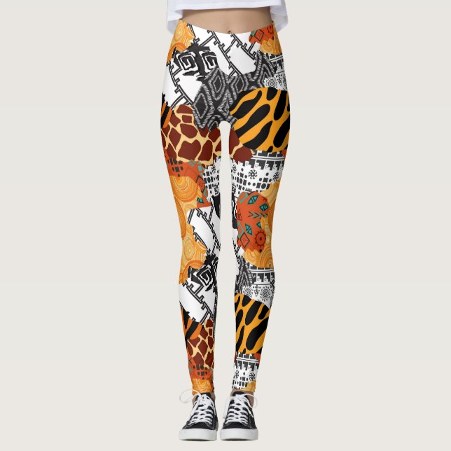leggings design animalier blanc et orange (Devant)