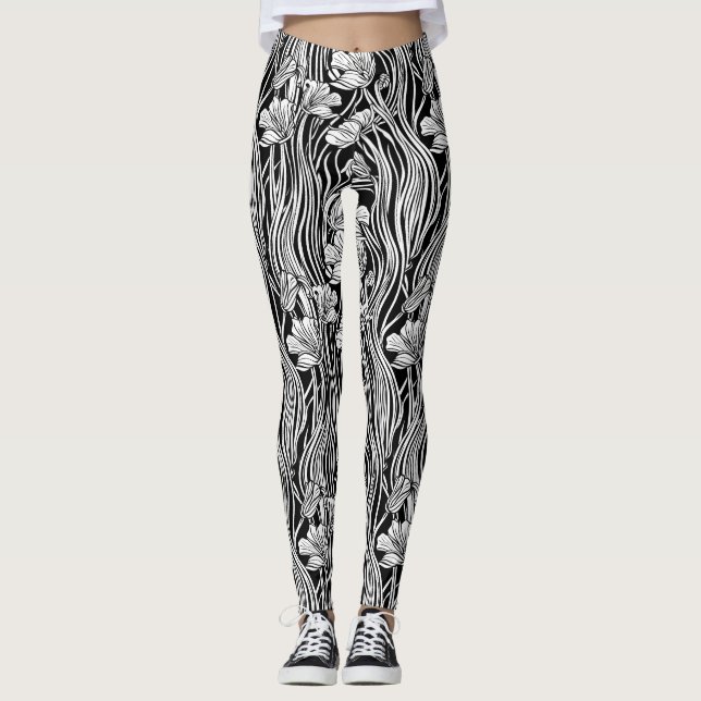 Leggings design Art nouveau moderne noir blanc (Devant)