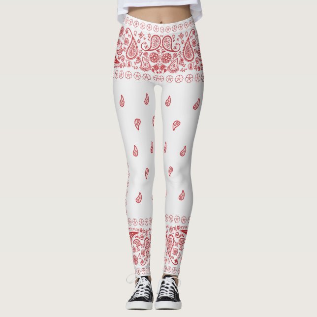 Leggings Design blanc et rouge Paisley  (Devant)