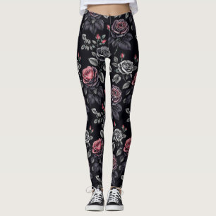 Leggings Design d'art floral Rose sombre