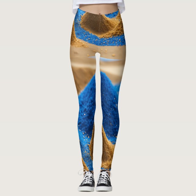 Leggings Design de sable volant bleu et or (Devant)