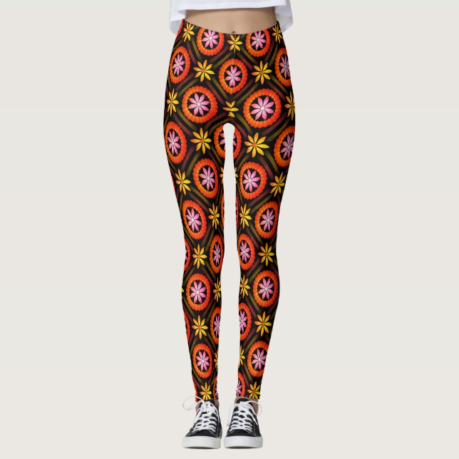 Leggings Design Fleur moderne sur arrière - plan noir (Devant)