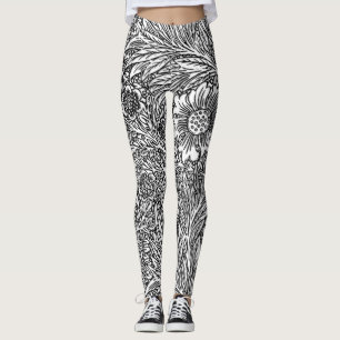 Leggings Design floral complexe en noir et blanc