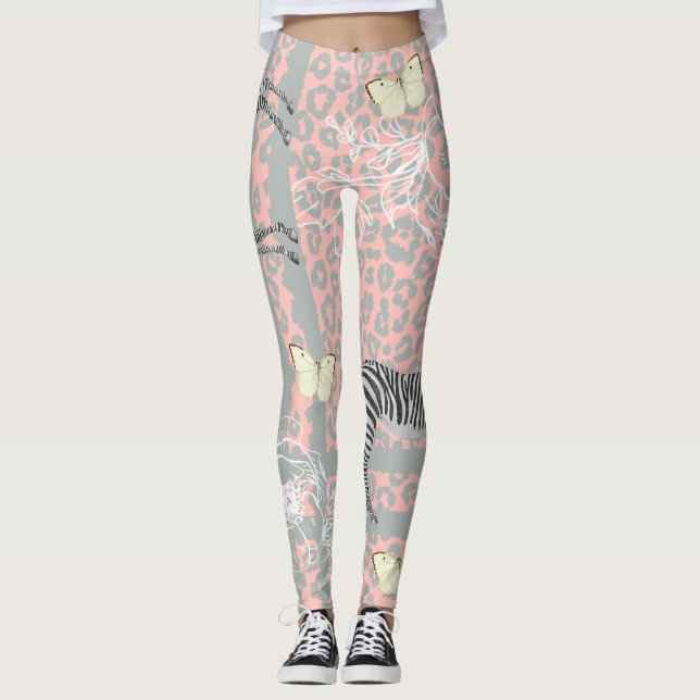 Leggings Design Moderne Eclectique Pastel Rose Grey (Devant)