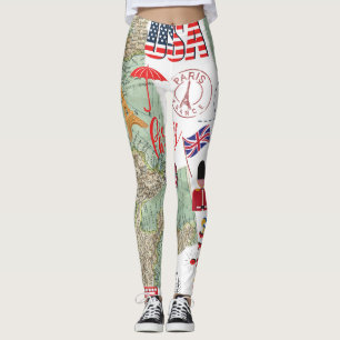 Leggings Design moderne Unique Plan du monde USA Voyageur