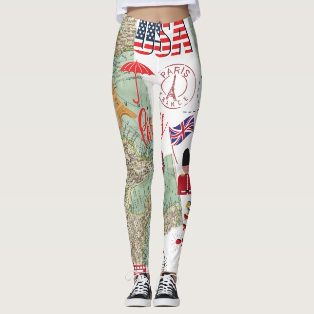 Leggings Design moderne Unique Plan du monde USA Voyageur (Devant)