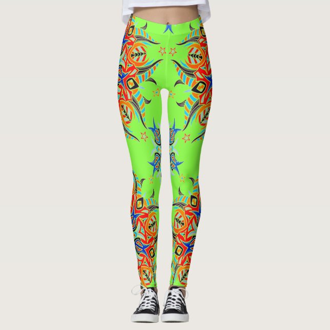 Leggings Design Motif Abstrait ( Vert chaux ) (Devant)