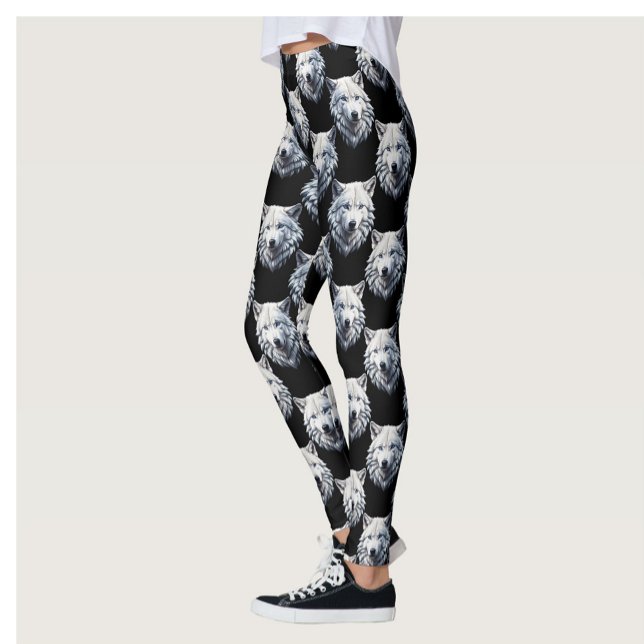 Leggings Design Motif de tête de loup blanc (Créateur téléchargé)