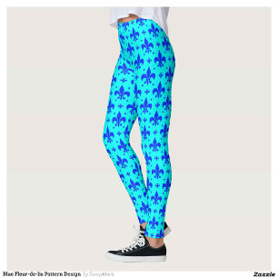 Leggings Design Motif Fleur de lis bleu