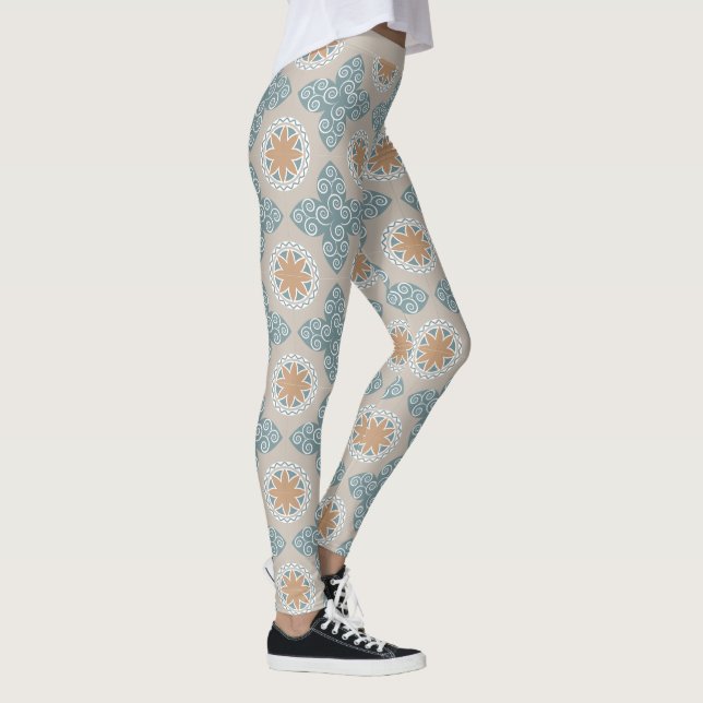 Leggings Design Motif tendance Sud-Ouest Bleu Beige (Droite)