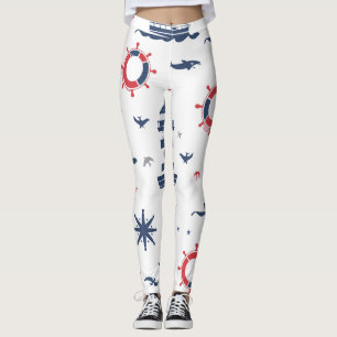 Leggings Design nautique bleu, blanc et rouge