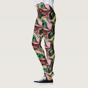 Leggings Dessin abstrait MODERNE en mosaïque rose-vert-jaun