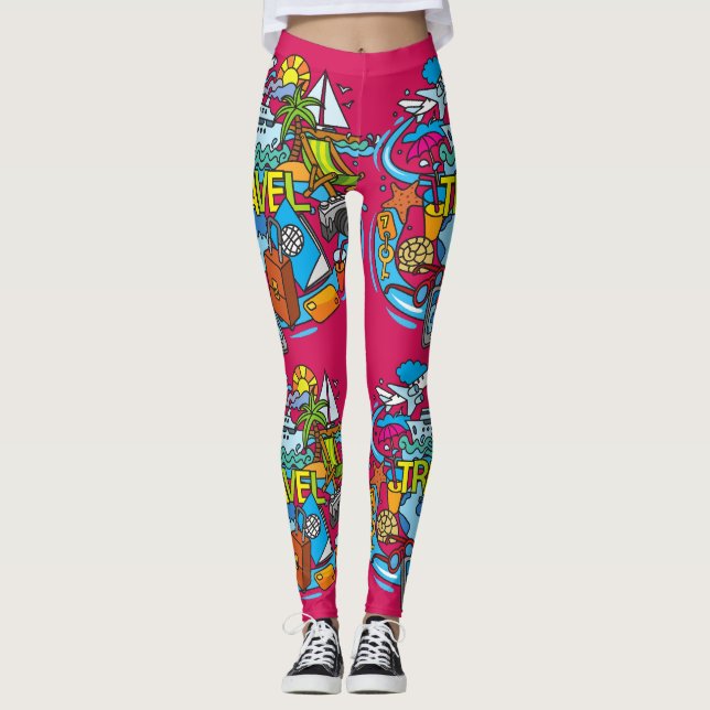Leggings Dessin animé rose vif pour les voyageurs (Devant)