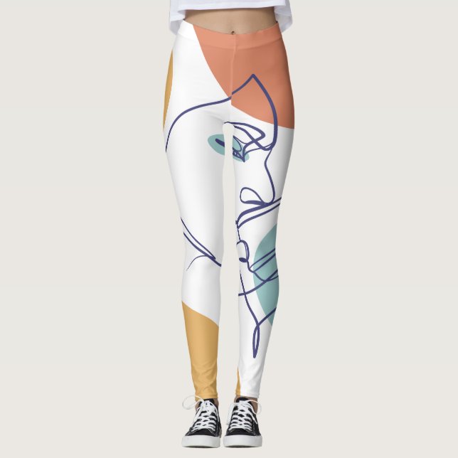Leggings dessin d'art affiche d'une femme buvant du café (Devant)