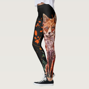 Leggings Dessin d'art animal rouge de Fox et de peinture