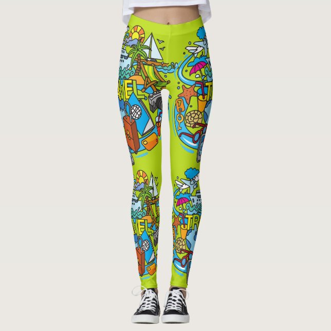 Leggings Dessin de style élégant dessin Traveling Neon (Devant)