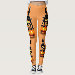 Leggings Dessin d'Halloween au chat effrayé sur Citrouille