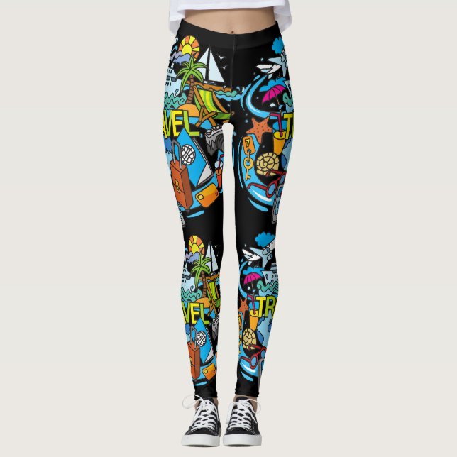 Leggings Dessin élégant dessin Voyager Noir moderne (Devant)