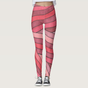 Leggings Dessin géométrique à rayures rouges peintes à la m