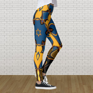 Leggings Dessin Mandala Fleur jaune bleu et orange