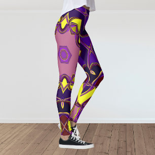 Leggings Dessin Mandala Flower jaune et violet