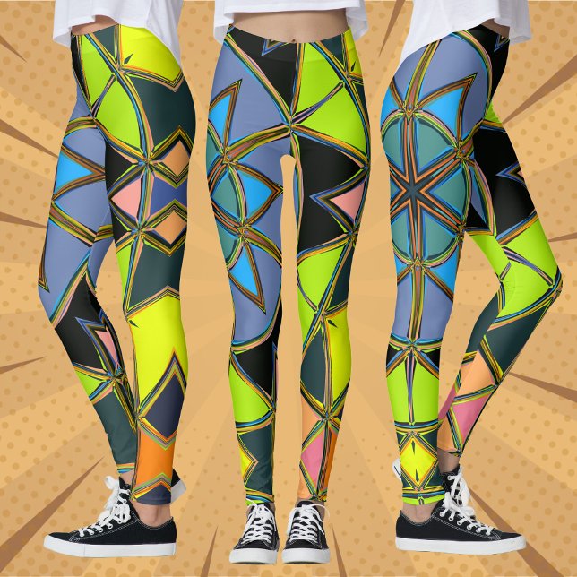 Leggings Dessin Mandala Green Blue et Orange (Créateur téléchargé)