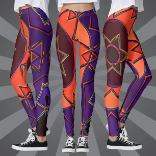 Leggings Dessin Mandala Purple et Orange