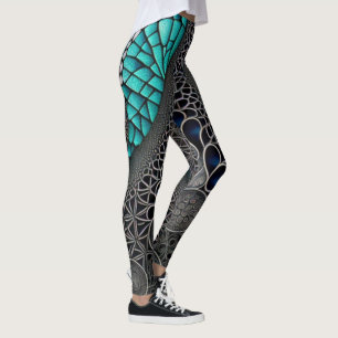Leggings Dessin turquoise et en ligne noire