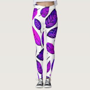 Leggings Dessins animés de feuilles vives : violet, rose et