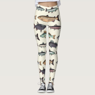 Leggings Dessins de poisson vintages, motif sans soudure.