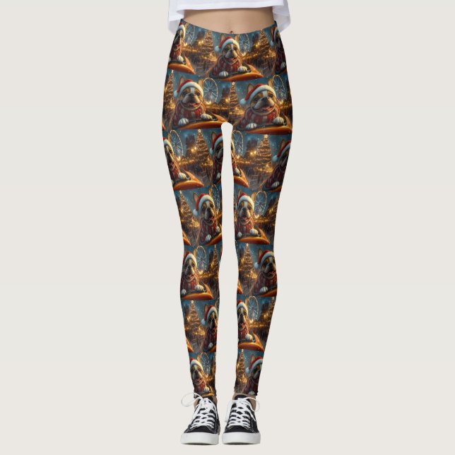 Leggings Dessous de verre à rouleaux de chien de boîte Noël (Devant)